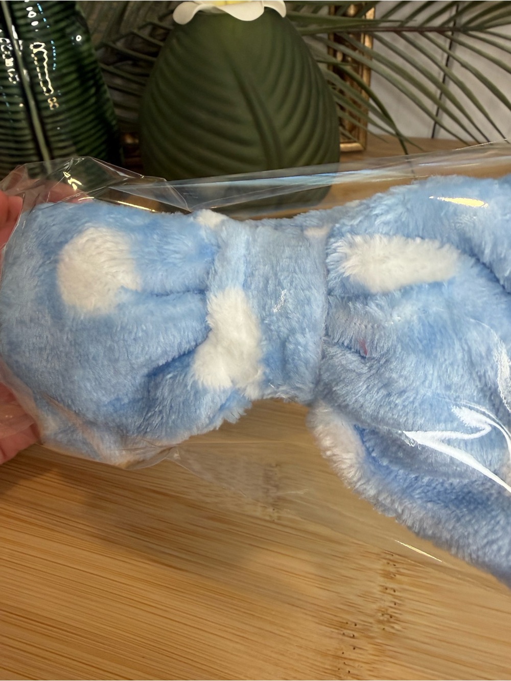 Plush Spa Headband Blue Polka Dot with Bow - Women’s - Picture 2 of 3